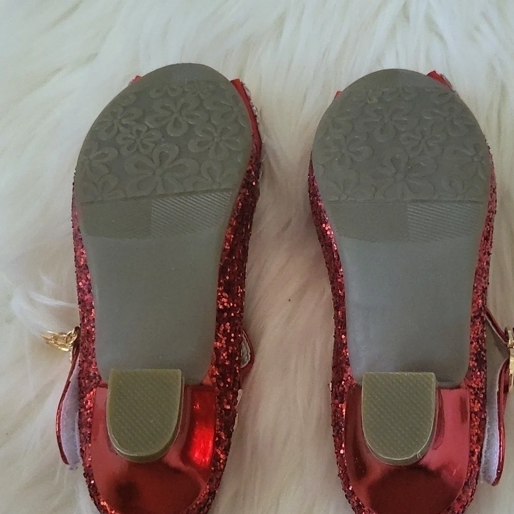 Jiaduowang Red Glitter and Rhinestone Rounded Toe Little Girl Heeled Sho…